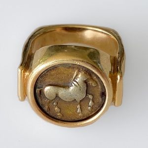 SOLD*Antique 14k Greco-Roman Horse Coin Ring 12.2g